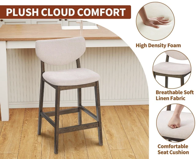 Alt view image 6 of 7 - 26 Inch Kitchen Counter Height Barstools Set of 4, Walnut & Beige