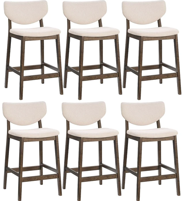 Main image of 26 Inch Kitchen Counter Height Barstools Set of 6, Walnut & Beige