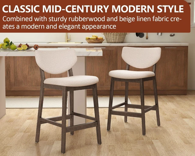 Alt view image 5 of 7 - 26 Inch Kitchen Counter Height Barstools Set of 2, Walnut & Beige