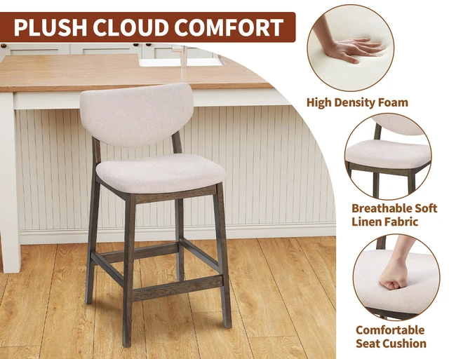 Alt view image 6 of 7 - 26 Inch Kitchen Counter Height Barstools Set of 2, Walnut & Beige