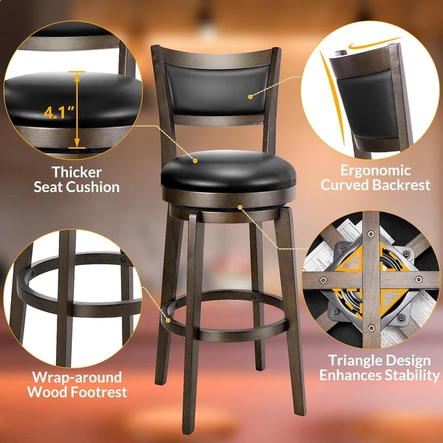 Alt view image 5 of 7 - Swivel Bar Stools Set of 2, 30 Inch Bar Height Barstools