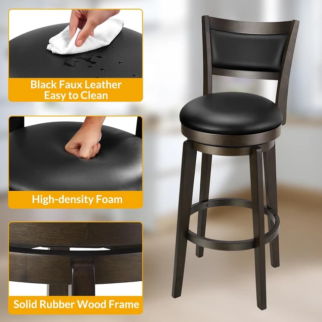 Alt view image 6 of 7 - Swivel Bar Stools Set of 2, 30 Inch Bar Height Barstools