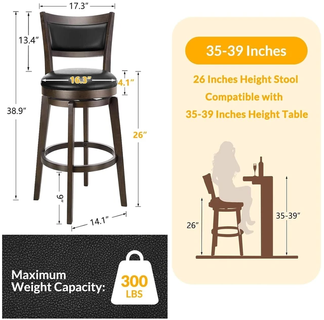 Alt view image 3 of 7 - Swivel Bar Stools Set of 6, 26 Inch Counter Height Barstools