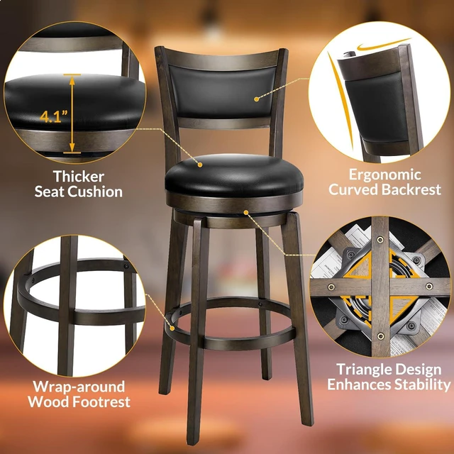 Alt view image 6 of 7 - Swivel Bar Stools Set of 6, 30 Inch Bar Height Barstools