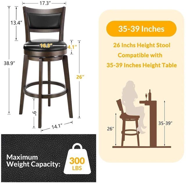 Alt view image 3 of 7 - Swivel Bar Stools Set of 1, 26 Inch Counter Height Barstools