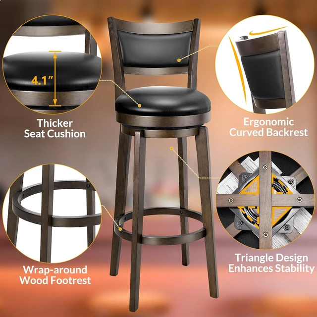 Alt view image 5 of 7 - Swivel Bar Stools Set of 8, 34 Inch Extra Tall Bar Height