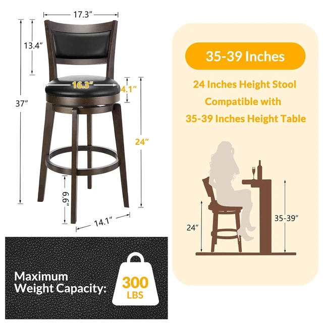 Alt view image 3 of 7 - Swivel Bar Stools Set of 2, 24 Inch Counter Height Barstools