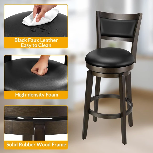 Alt view image 6 of 7 - Swivel Bar Stools Set of 2, 24 Inch Counter Height Barstools