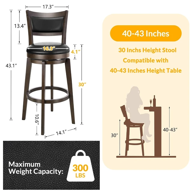 Alt view image 3 of 7 - Swivel Bar Stools Set of 1, 30 Inch Bar Height Barstools