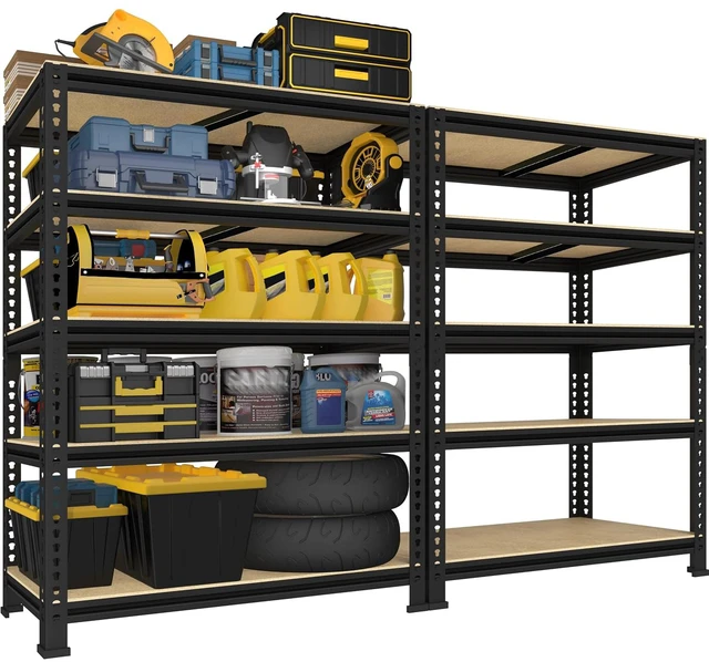 Main image of Garage Storage Shelves, 5 Tier Adjustable Metal Shelving, 2 Pack