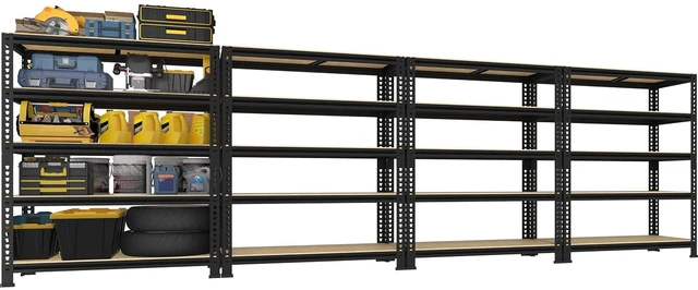 Main image of Garage Storage Shelves, 5 Tier Adjustable Metal Shelving, 4 Pack