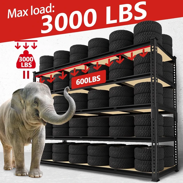 Alt view image 5 of 7 - 60" W X 24" D X 72" H Heavy Duty Garage Storage Shelves, 3000 LBS