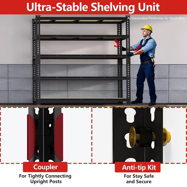 Alt view image 6 of 7 - 60" W X 24" D X 72" H Heavy Duty Garage Storage Shelves, 3000 LBS