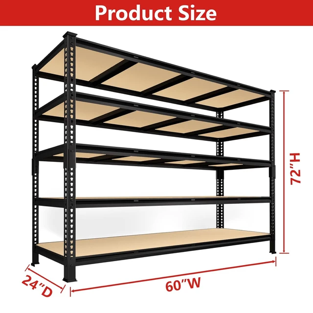 Alt view image 2 of 7 - 60" W X 24" D X 72" H Heavy Duty Garage Storage Shelves, 3000 LBS