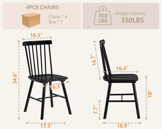 Alt view image 2 of 7 - Windsor Dining Chairs Set of 4 with Spindle Back, Black