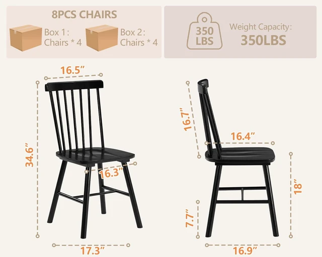 Alt view image 2 of 7 - Windsor Dining Chairs Set of 8 with Spindle Back, Black