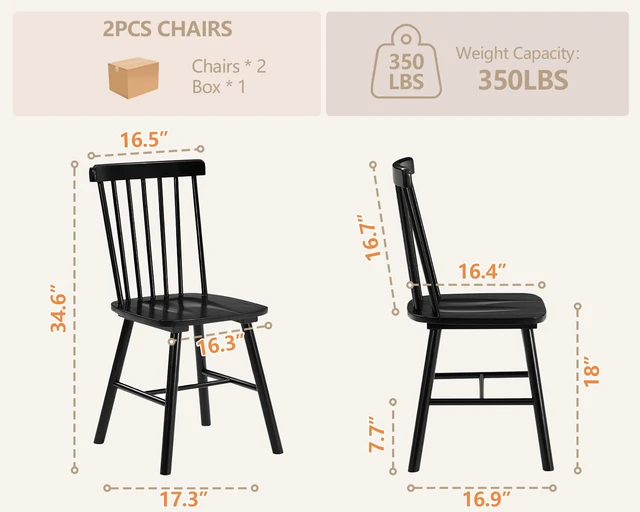 Alt view image 2 of 7 - Windsor Dining Chairs Set of 2 with Spindle Back, Black