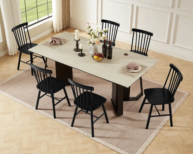 Main image of Windsor Dining Chairs Set of 6 with Spindle Back, Black