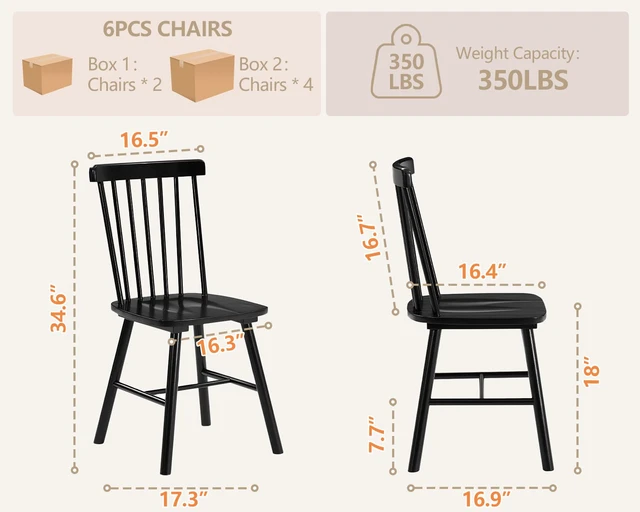 Alt view image 2 of 7 - Windsor Dining Chairs Set of 6 with Spindle Back, Black
