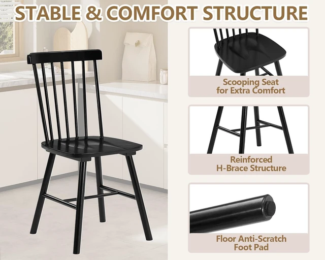 Alt view image 6 of 7 - Windsor Dining Chairs Set of 8 with Spindle Back, Black