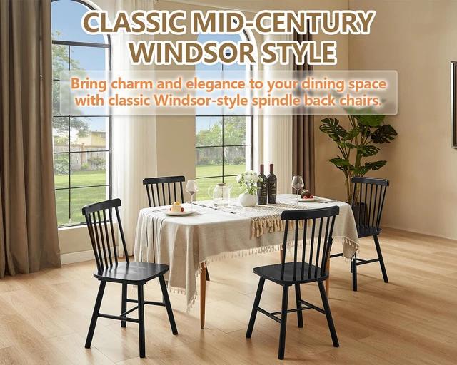 Alt view image 7 of 7 - Windsor Dining Chairs Set of 8 with Spindle Back, Black