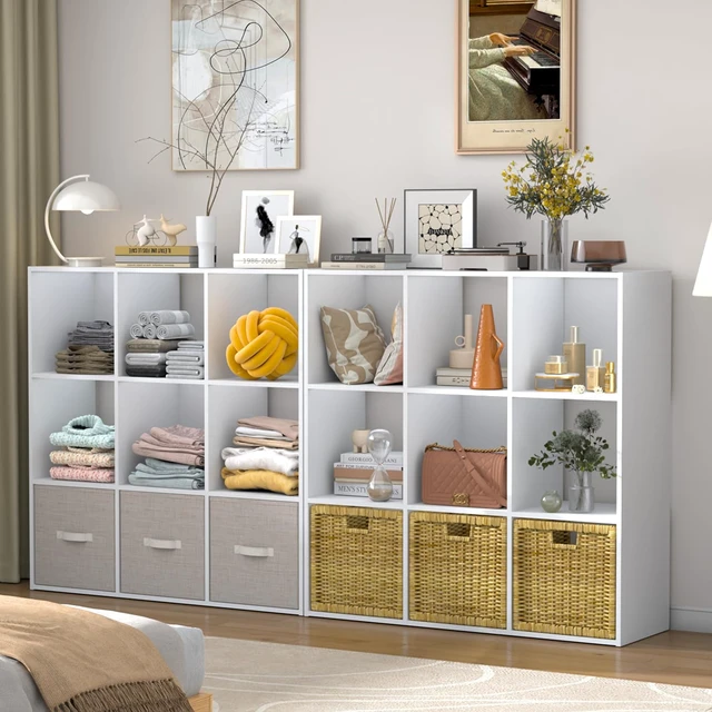 Alt view image 2 of 7 - 9 Cube Storage Organizer, Stackable Wood Cubby Bookshelf, White