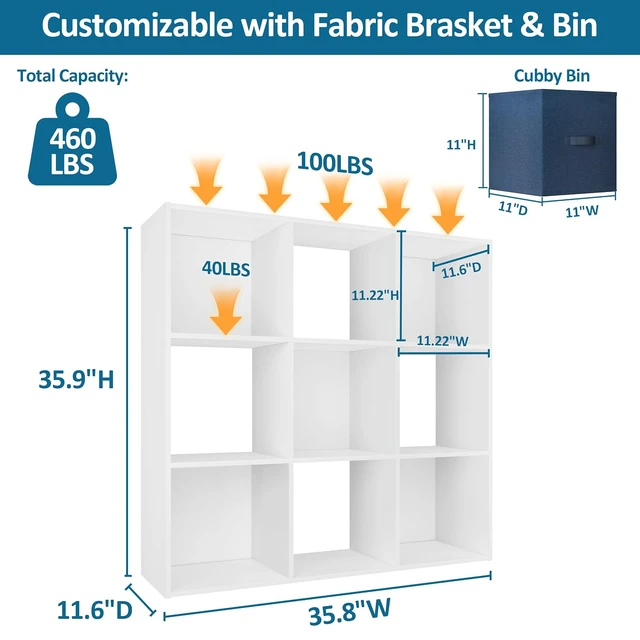 Alt view image 3 of 7 - 9 Cube Storage Organizer, Stackable Wood Cubby Bookshelf, White