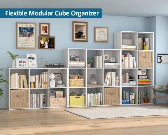Alt view image 7 of 7 - 9 Cube Storage Organizer, Stackable Wood Cubby Bookshelf, White