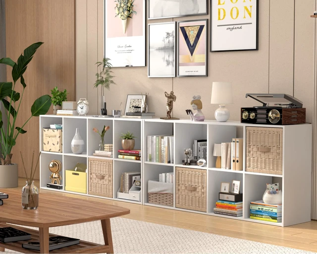 Alt view image 2 of 7 - 8 Cube Storage Organizer, Stackable Wood Cubby Bookshelf, White