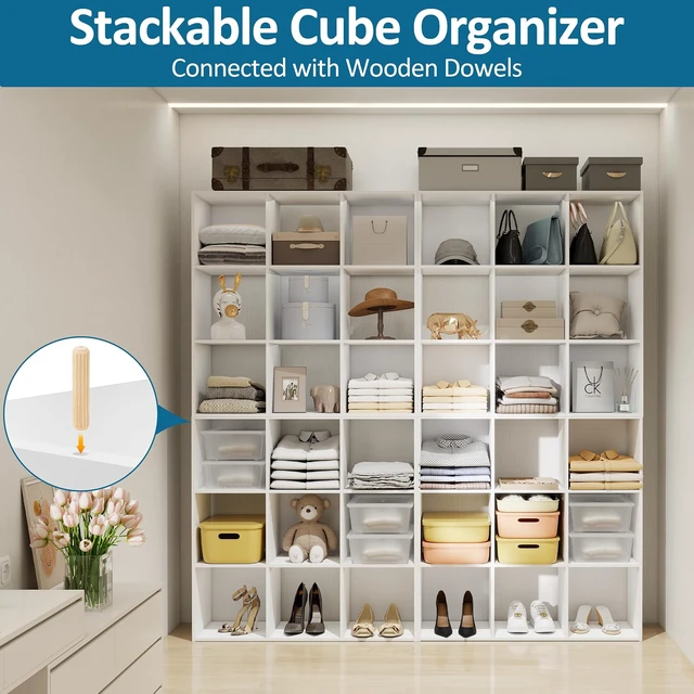 Alt view image 5 of 7 - 9 Cube Storage Organizer, Stackable Wood Cubby Bookshelf, White