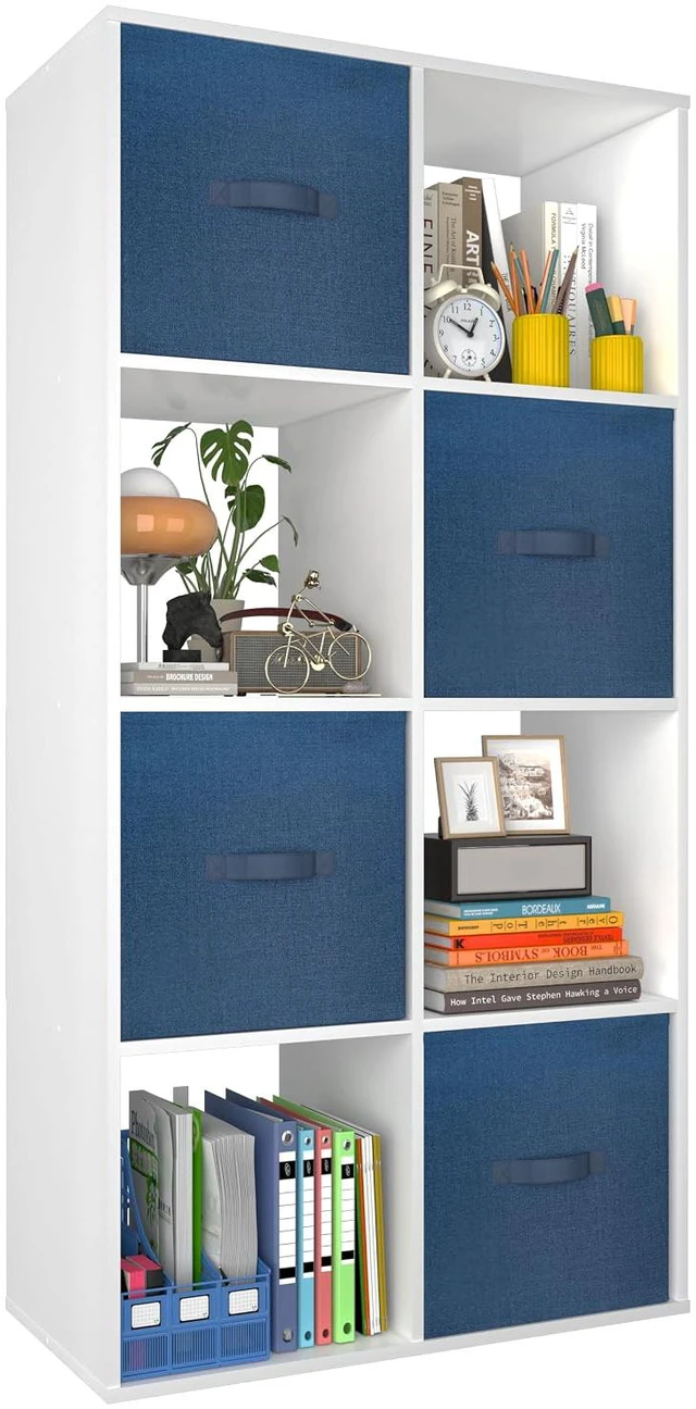 Main image of 8 Cube Storage Organizer, Stackable Wood Cubby Bookshelf, White