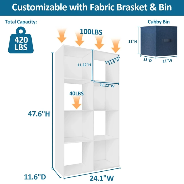 Alt view image 3 of 7 - 8 Cube Storage Organizer, Stackable Wood Cubby Bookshelf, White