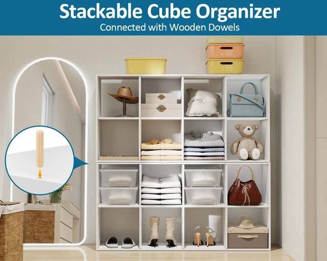 Alt view image 6 of 7 - 8 Cube Storage Organizer, Stackable Wood Cubby Bookshelf, White