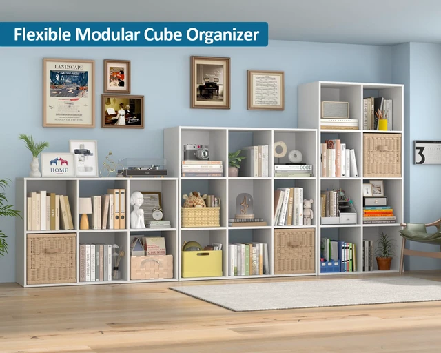 Alt view image 7 of 7 - 8 Cube Storage Organizer, Stackable Wood Cubby Bookshelf, White