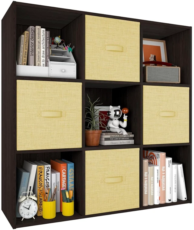 Main image of 9 Cube Storage Organizer, Stackable Wood Cubby Bookshelf Espresso
