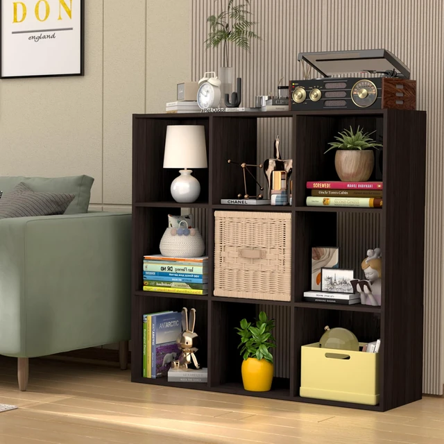 Alt view image 2 of 7 - 9 Cube Storage Organizer, Stackable Wood Cubby Bookshelf Espresso