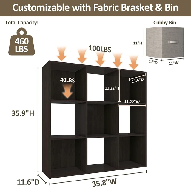 Alt view image 3 of 7 - 9 Cube Storage Organizer, Stackable Wood Cubby Bookshelf Espresso