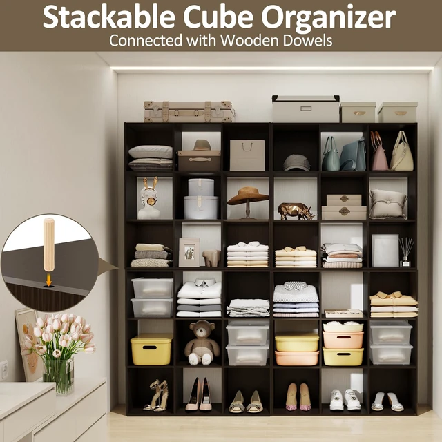 Alt view image 4 of 7 - 9 Cube Storage Organizer, Stackable Wood Cubby Bookshelf Espresso