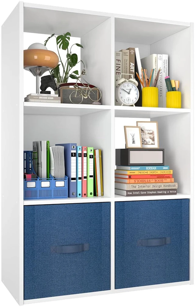 Main image of 6 Cube Storage Organizer, Stackable Wood Cubby Bookshelf, White