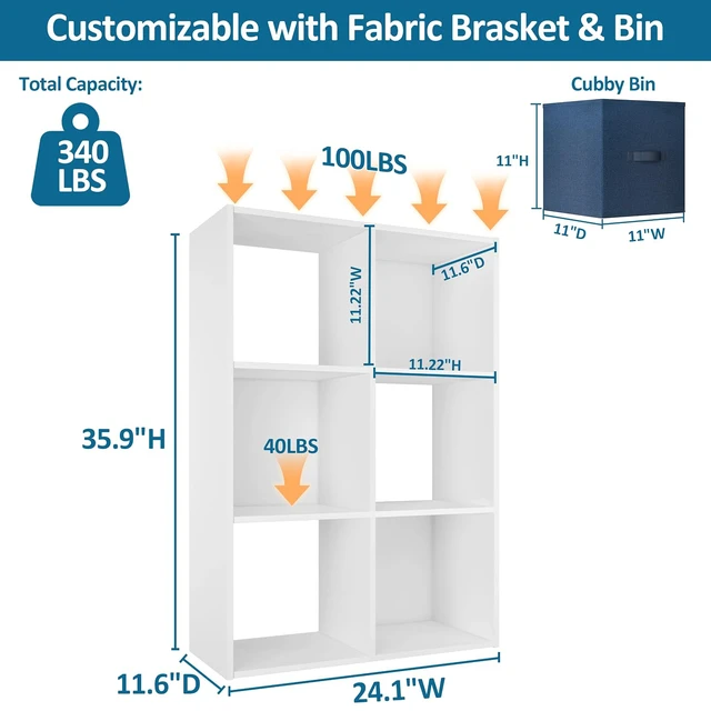 Alt view image 3 of 7 - 6 Cube Storage Organizer, Stackable Wood Cubby Bookshelf, White