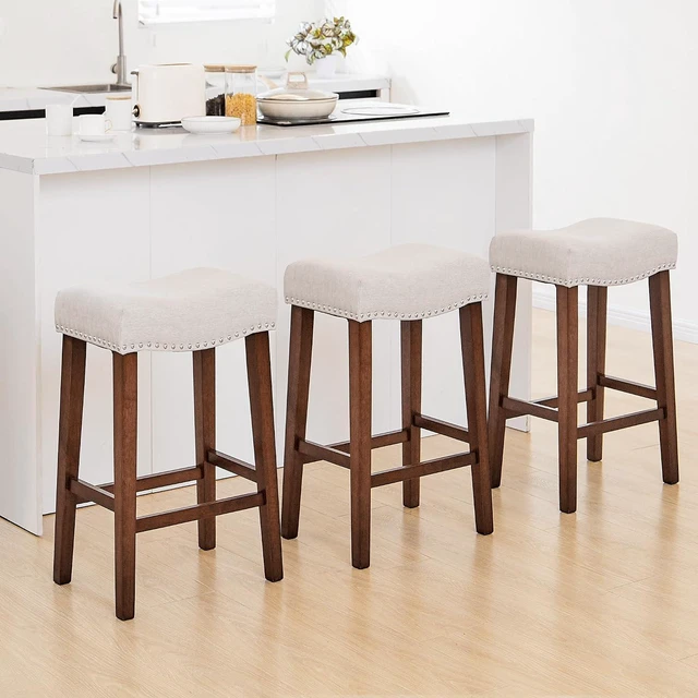 Main image of 24 Inch Counter Height Saddle Bar Stools Set of 3, Beige