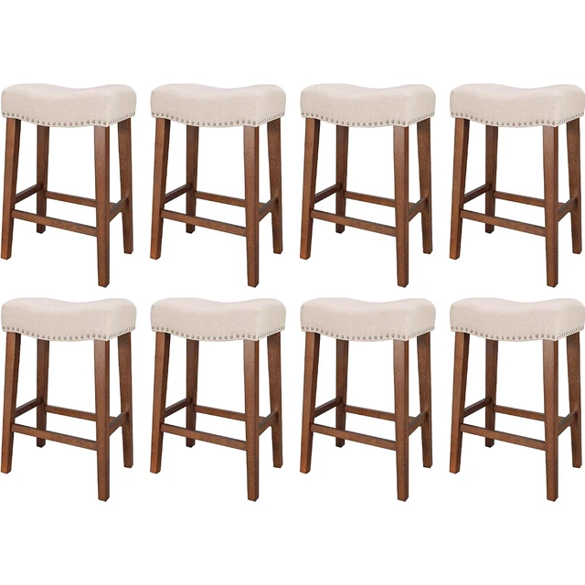 Main image of 24 Inch Counter Height Saddle Bar Stools Set of 8, Beige
