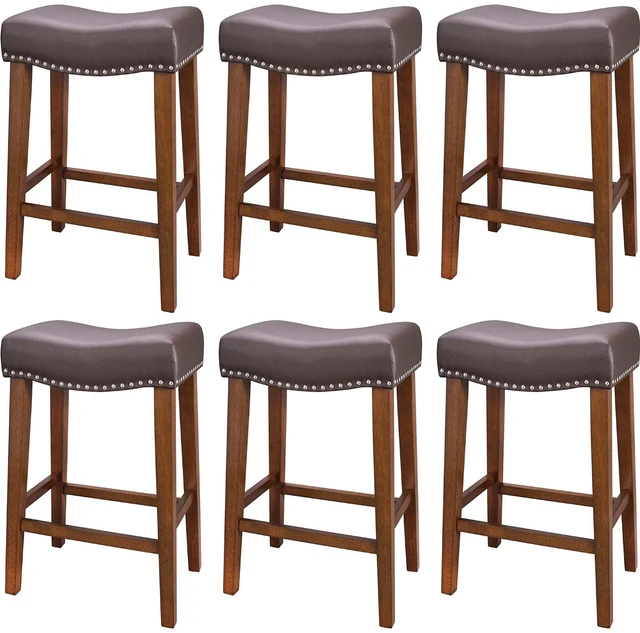 Main image of 24 Inch Counter Height Saddle Bar Stools Set of 6, Brown