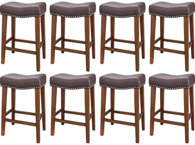 Main image of 26 Inch Counter Height Saddle Bar Stools Set of 8, Brown