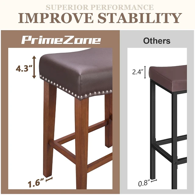 Alt view image 4 of 7 - 24 Inch Counter Height Saddle Bar Stools Set of 6, Brown