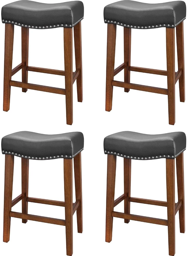 Main image of 26 Inch Counter Height Saddle Bar Stools Set of 4, Black