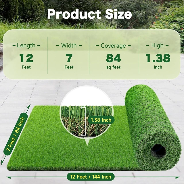 Alt view image 2 of 7 - 7 FT x 12 FT Artificial Grass Turf 1.38" Pile Height