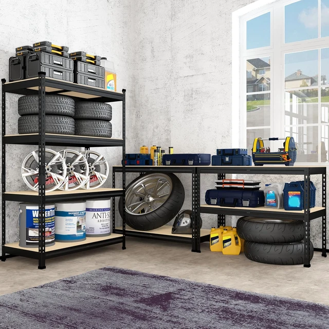 Alt view image 2 of 7 - 40"W x 20"D x 59"H Garage Shelving, 4-Tier Storage Shelves, Black