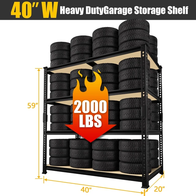 Alt view image 3 of 7 - 40"W x 20"D x 59"H Garage Shelving, 4-Tier Storage Shelves, Black