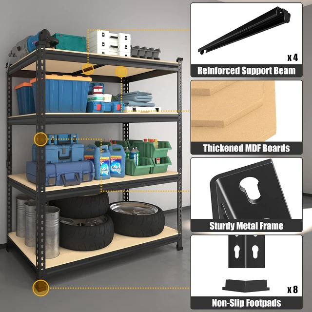 Alt view image 4 of 7 - 40"W x 20"D x 59"H Garage Shelving, 4-Tier Storage Shelves, Black